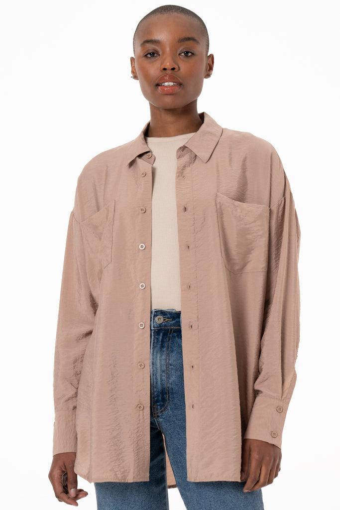 Crinkle Overshirt _ 138761 _ Taupe