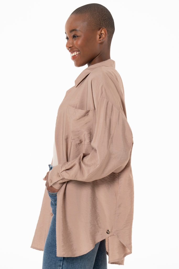 Crinkle Overshirt _ 138761 _ Taupe