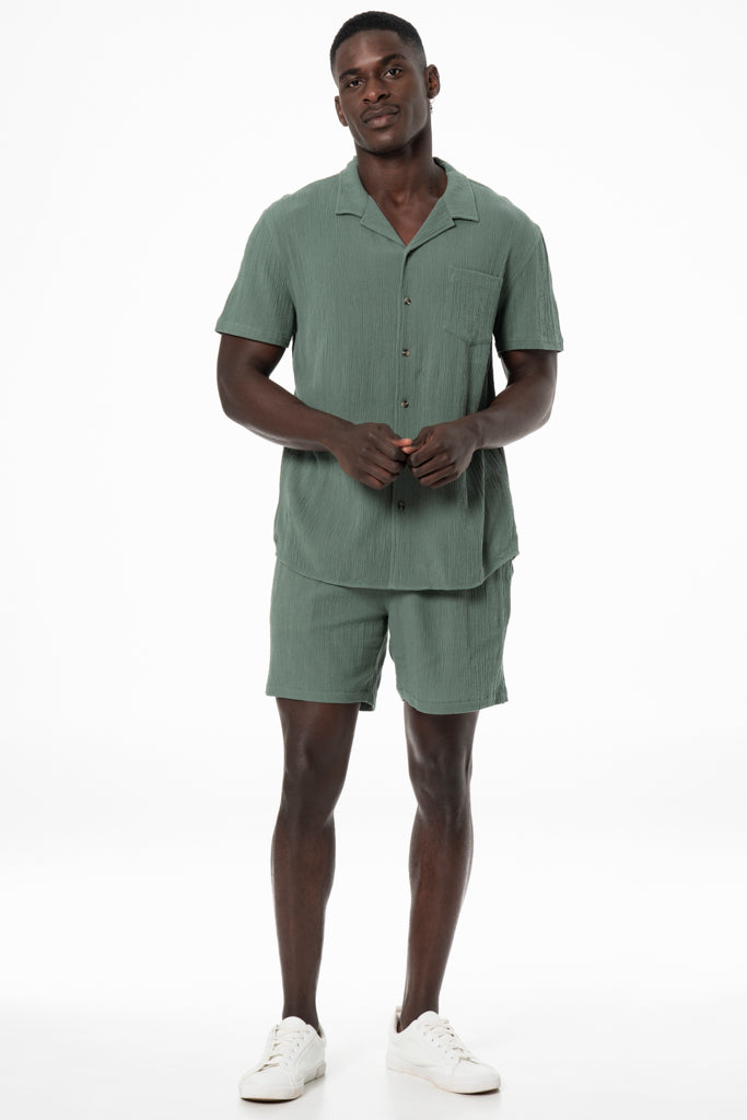 Crinkled Textured Shirt _ 140185 _ Emerald