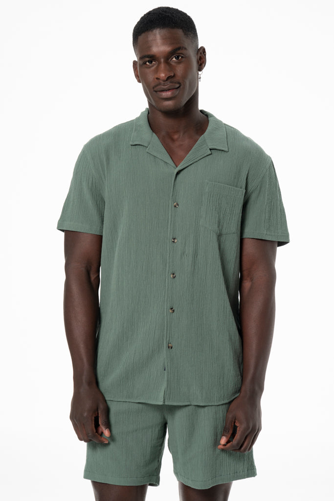 Crinkled Textured Shirt _ 140185 _ Emerald