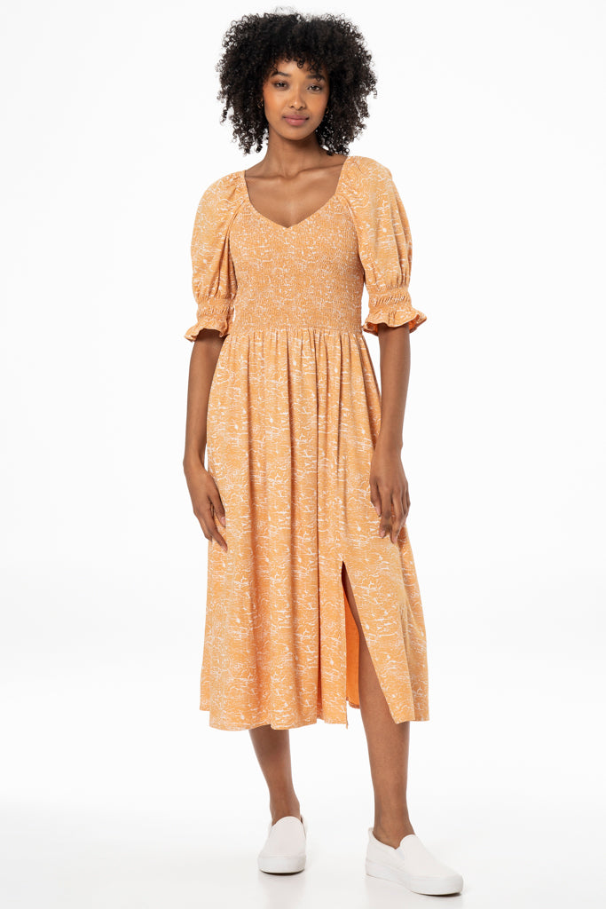 Shirred Midi Dress _ 141332 _ Tan