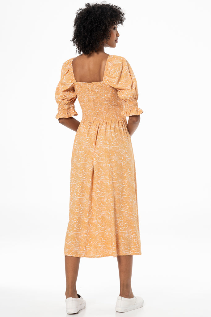 Shirred Midi Dress _ 141332 _ Tan