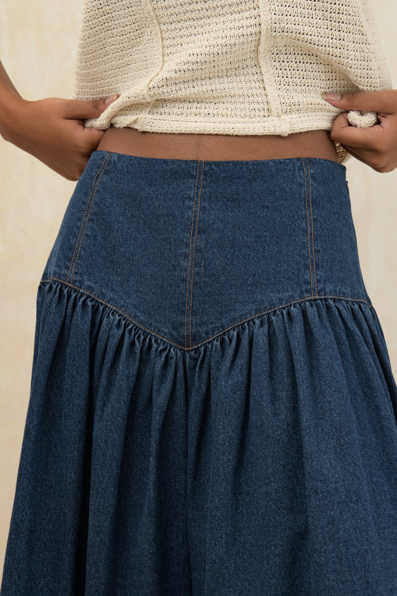 Basque Waist Denim Skirt