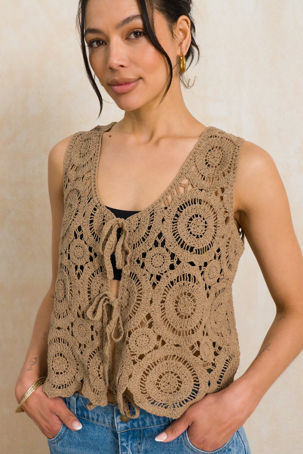 Crocheted Front Tie Vest