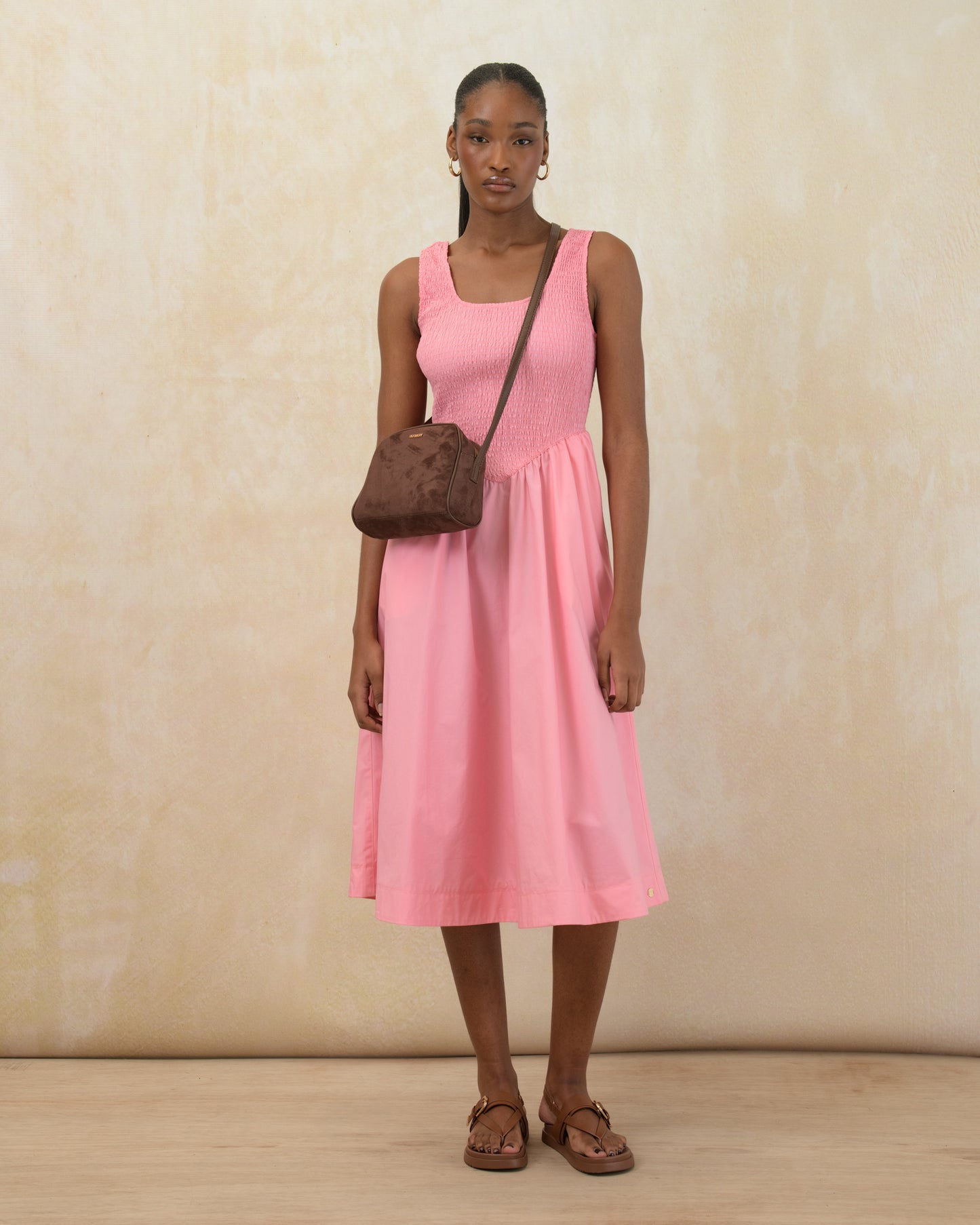 Shirred Bodice Midi Dress