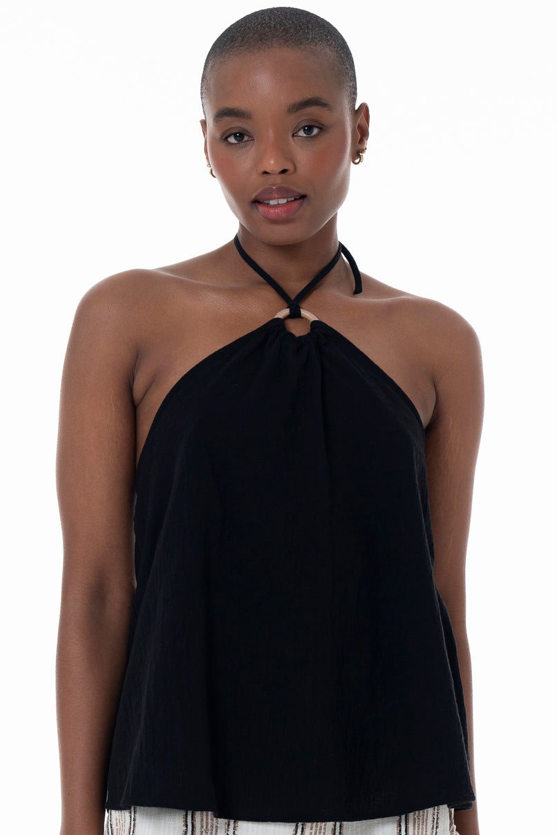 最終価格【yo BIOTOP】rayon bare halter neck Skyler Halter Satin Top Thyme Co-Ord | Forever New