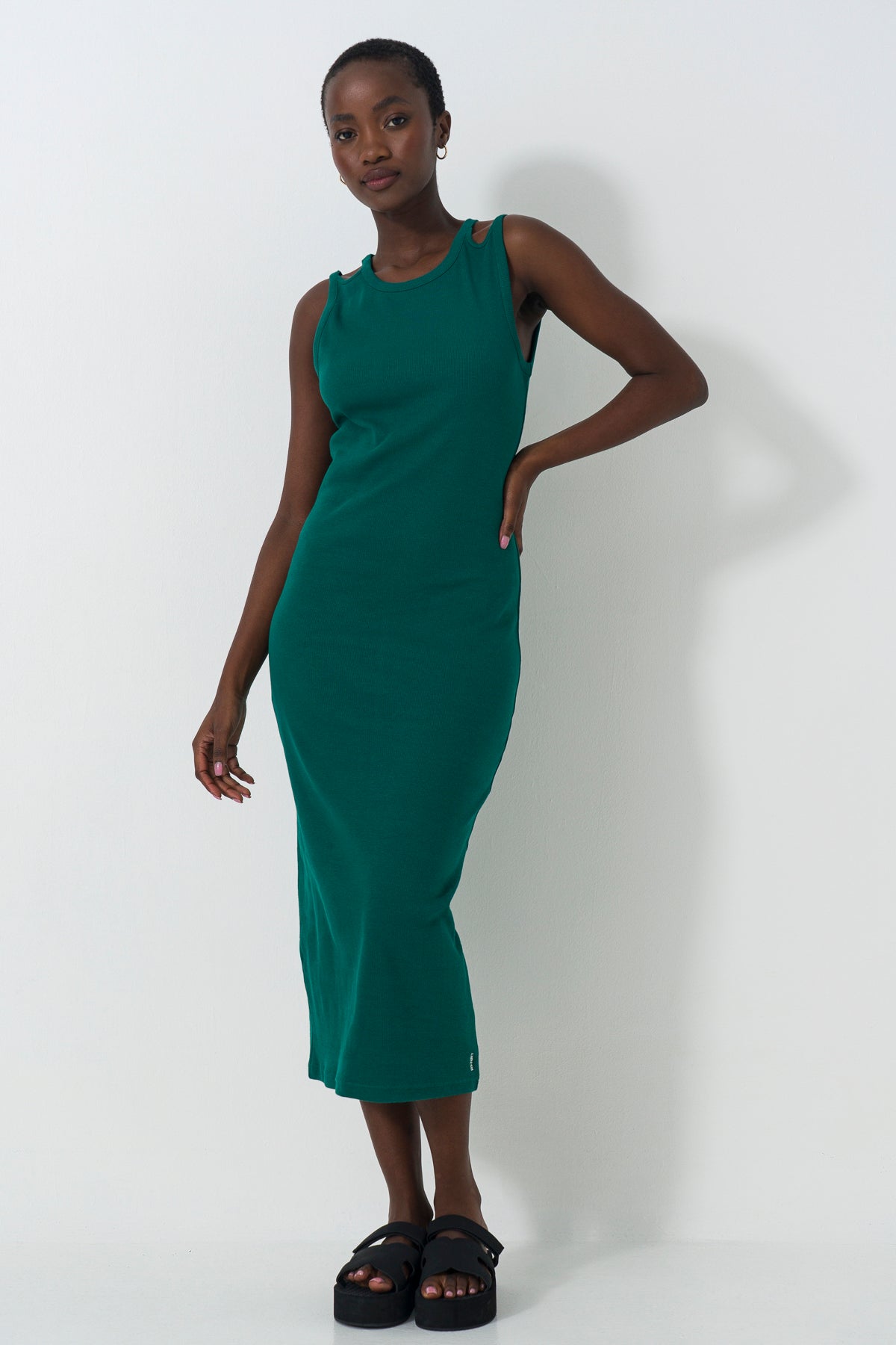 strapless open back dress Lennon Ribbed Cut Out Maxi Dress Green | Wedding Guest Dress main image 0