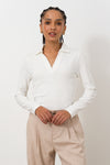 Long Sleeve Rib Split Collar Top