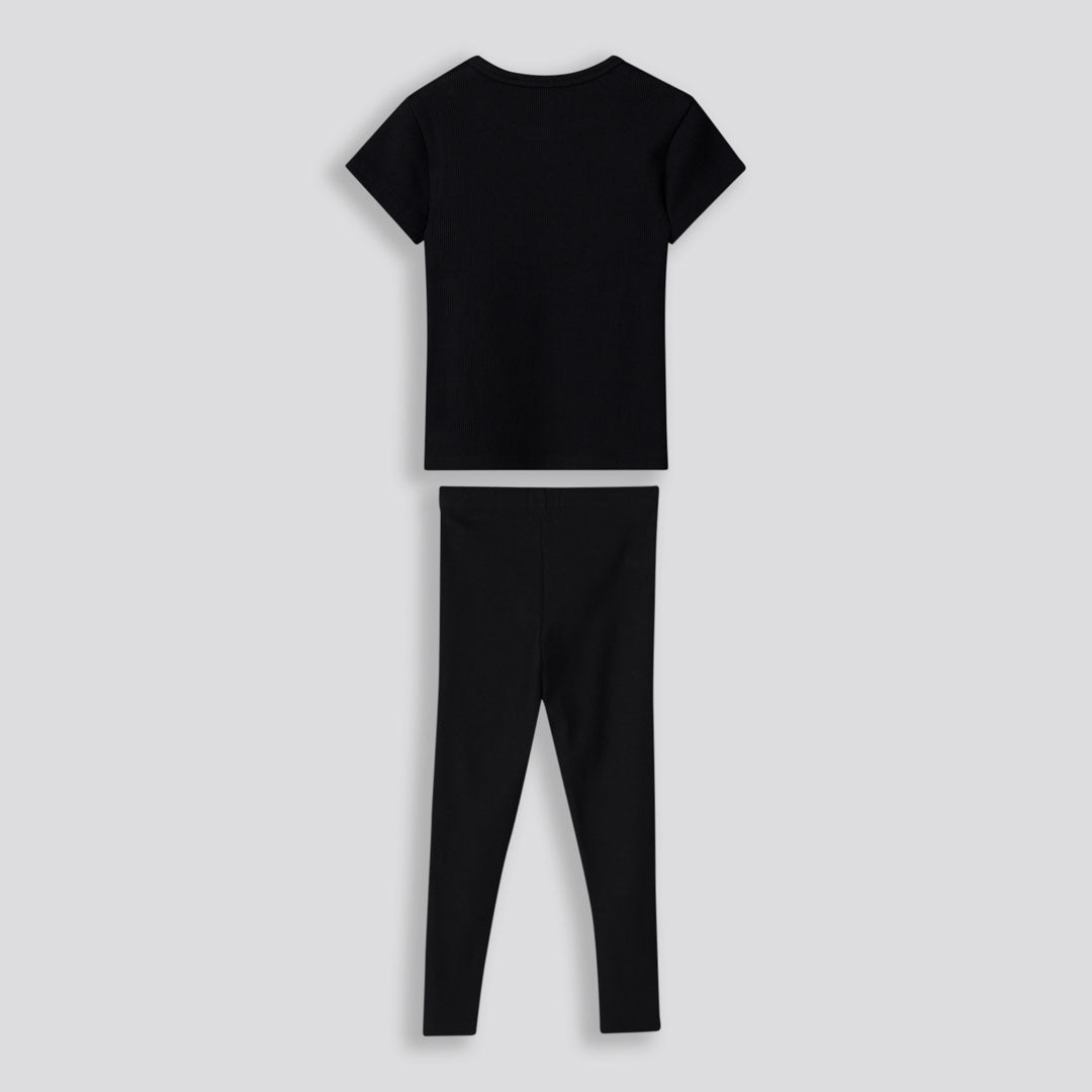Girls Ribbed Tee Black