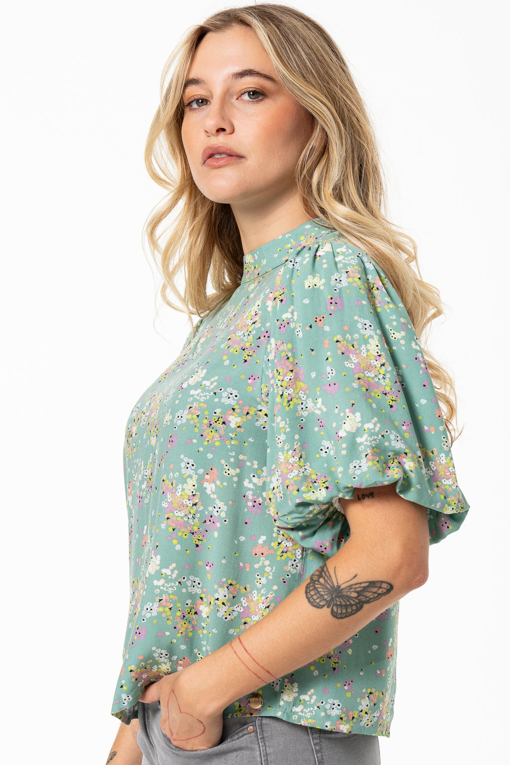 Hi-Neck Blouse _ 141548 _ Green