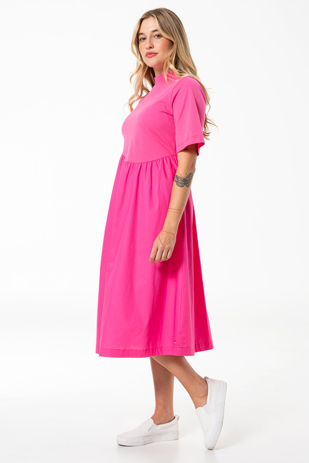 Curve Waist Combo Dress _ 141347 _ Pink