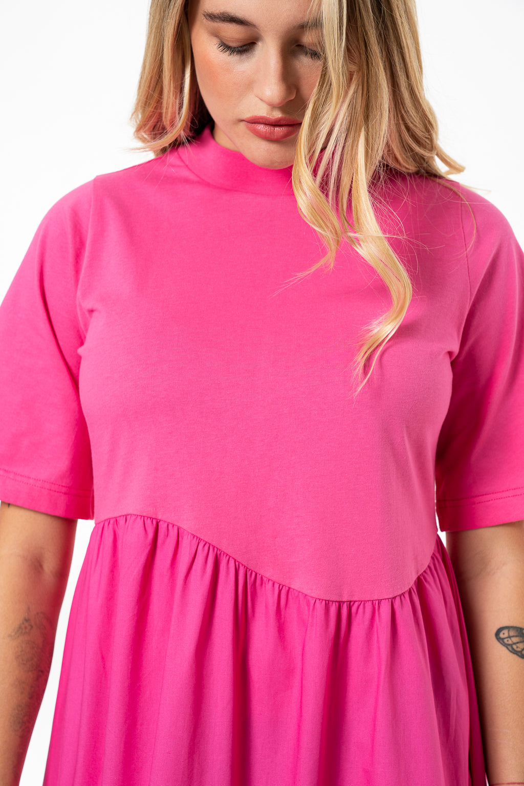 Curve Waist Combo Dress _ 141347 _ Pink