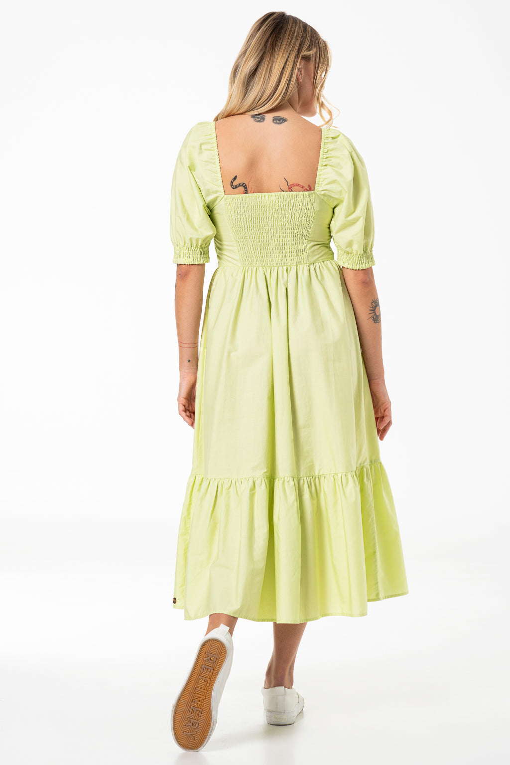 Puff Sleeve Poplin Dress _ 141417 _ Green