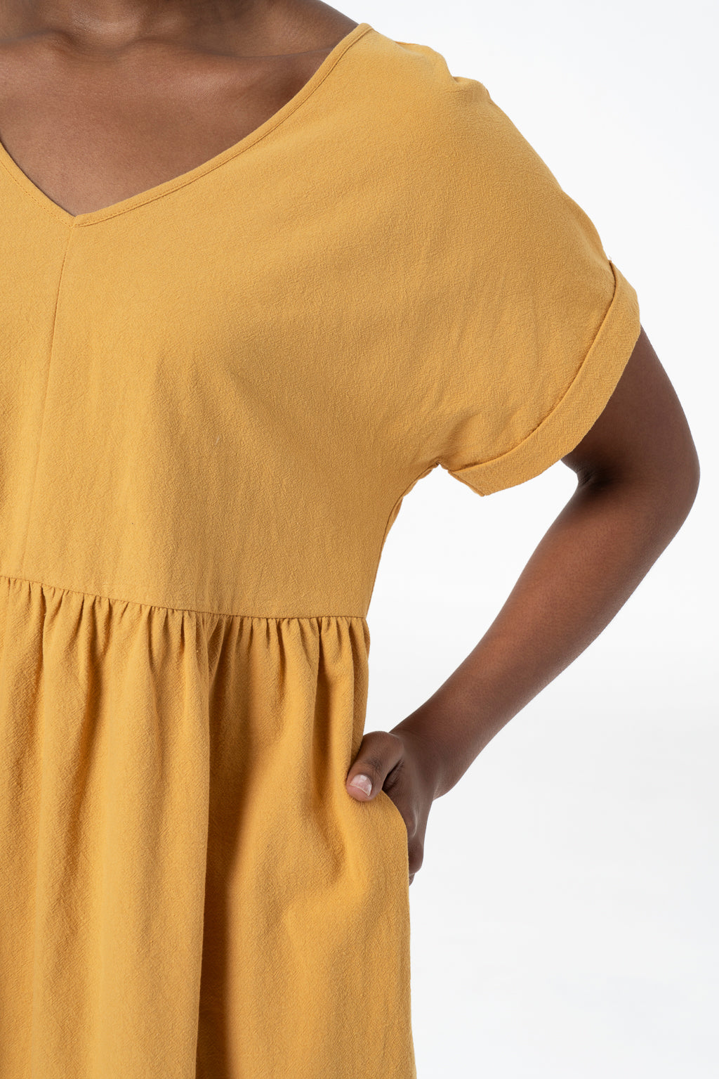 Linen Cutline Dress _ 143347 _ Yellow