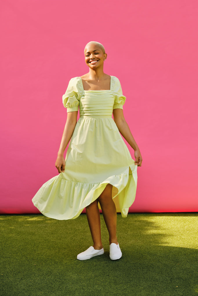Puff Sleeve Poplin Dress _ 141417 _ Green