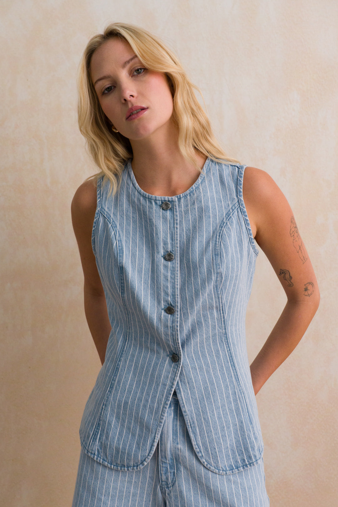 Pinstripe Denim Vest from REFINERY – Refinery