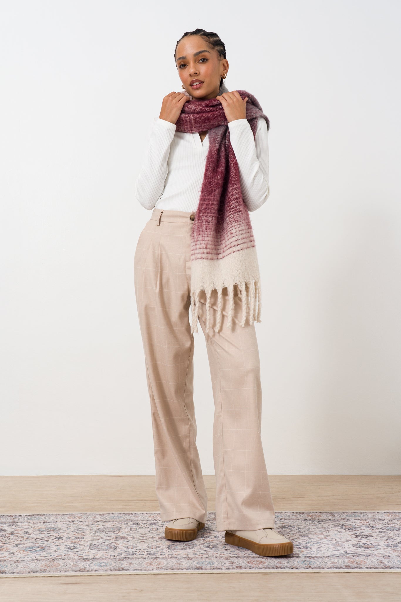 Long Sleeve Rib Split Collar Top