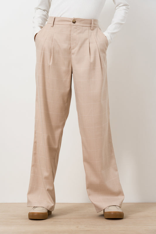 Wide Leg Checked Pants