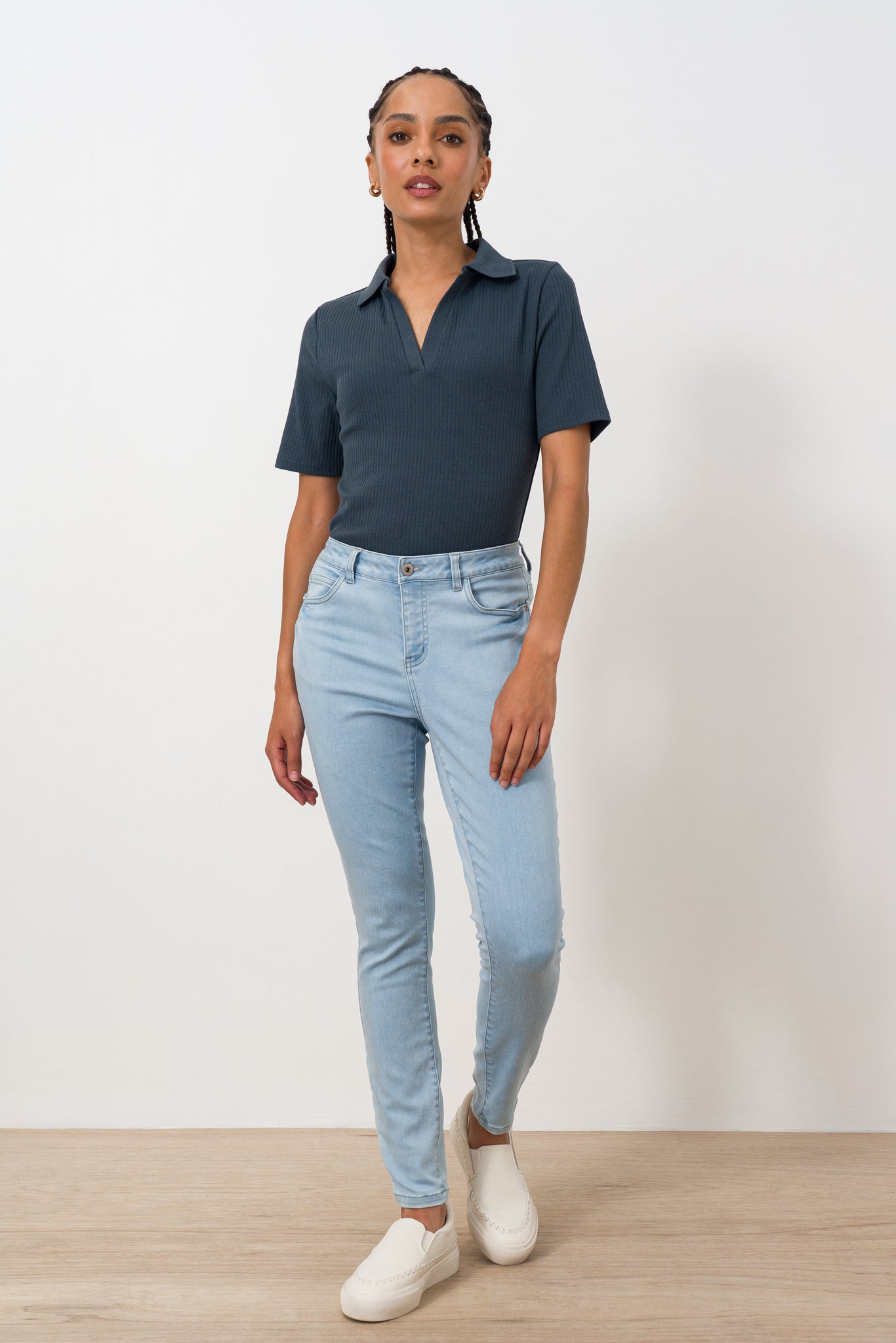 Split Collar Rib T-shirt