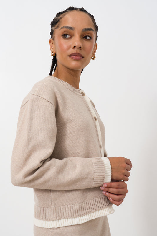 Crew neck layered cardigan