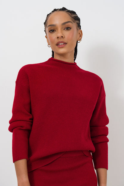 High neck rib jumper
