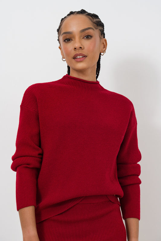 High neck rib jumper