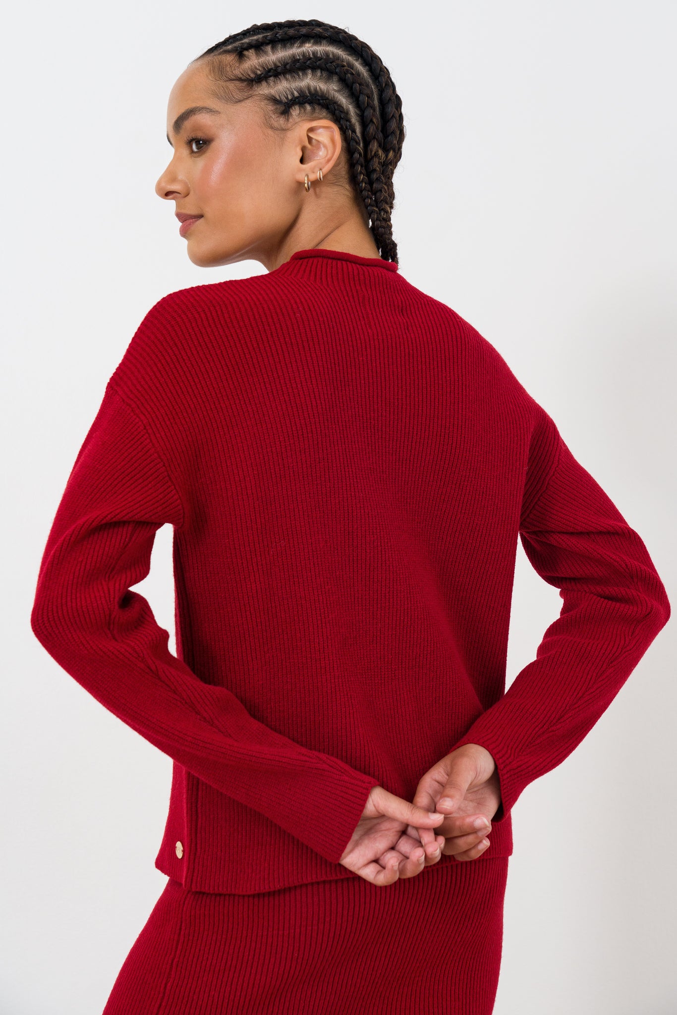 High neck rib jumper