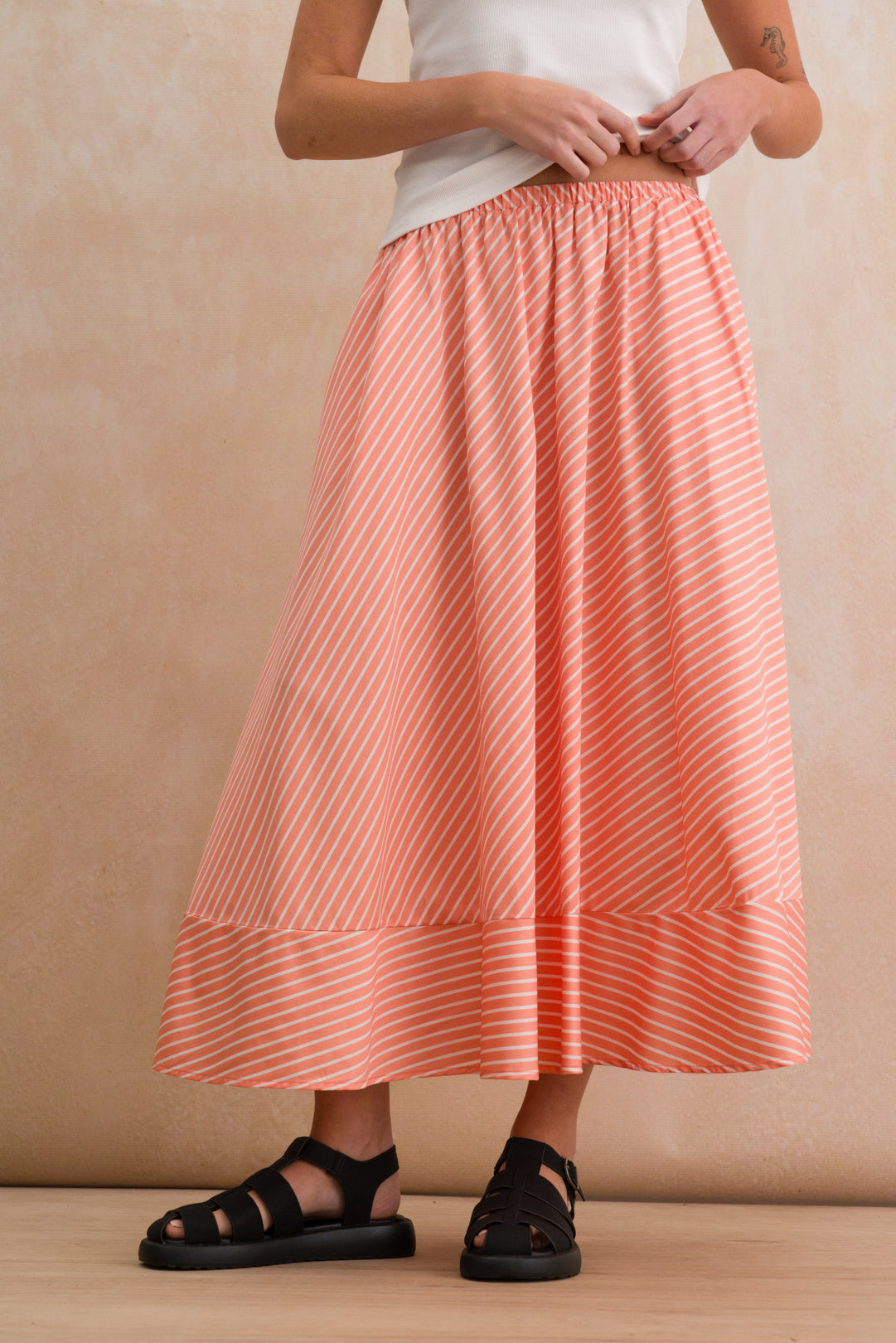 A-line Stripe Midi Skirt
