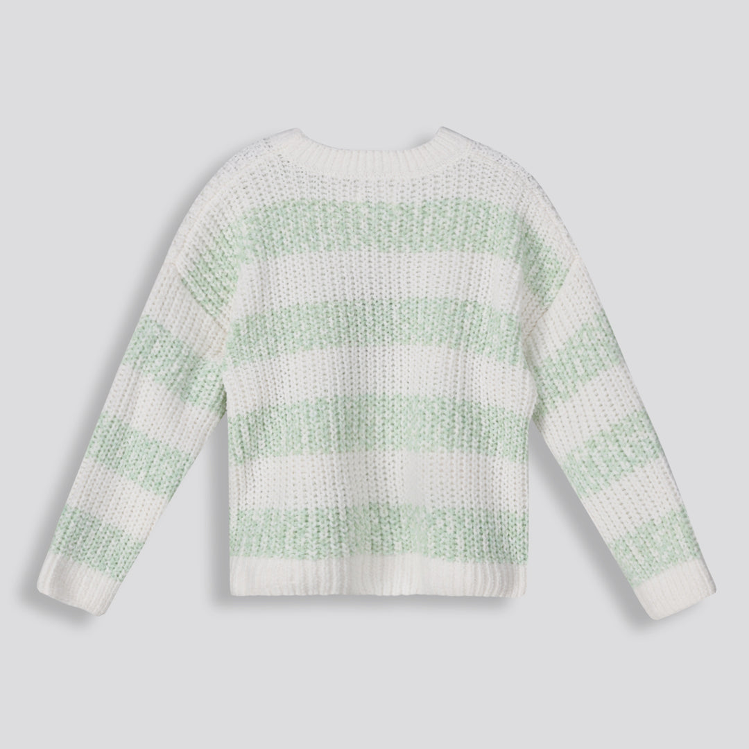Girls Striped Green Jumper _ 158505 _ Sage