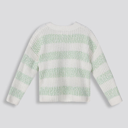 Girls Striped Green Jumper _ 158505 _ Sage
