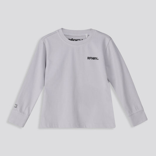 Front View: Light grey long sleeve tee with classic crew neckline.