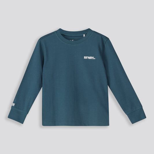 Front View: Muted green long sleeve tee with clean neckline.