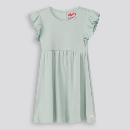 Girls Flutter Sleeve Dress _ 167186 _ Aqua