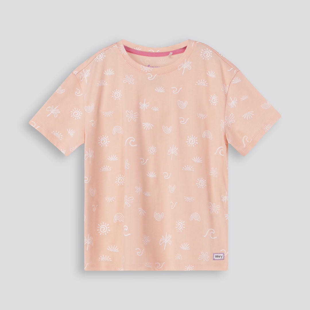 Girls Printed Tee _ 167454 _ Peach