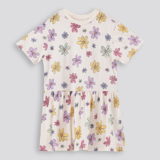 Girls Floral Drop Waist Dress _ 168078 _ Cream
