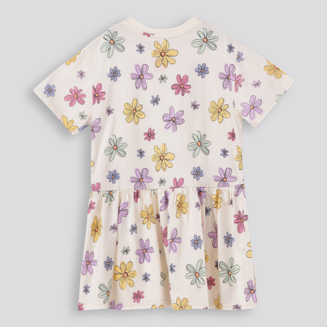 Girls Floral Drop Waist Dress _ 168078 _ Cream