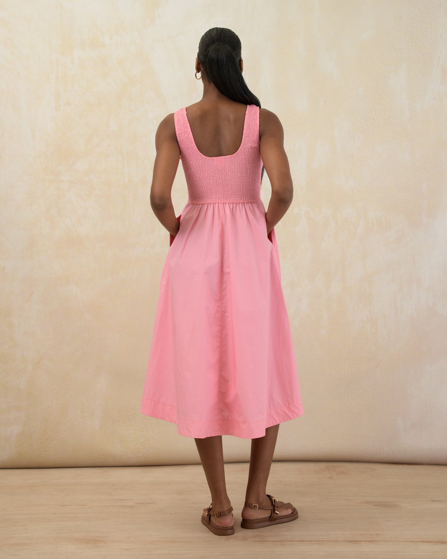Shirred Bodice Midi Dress
