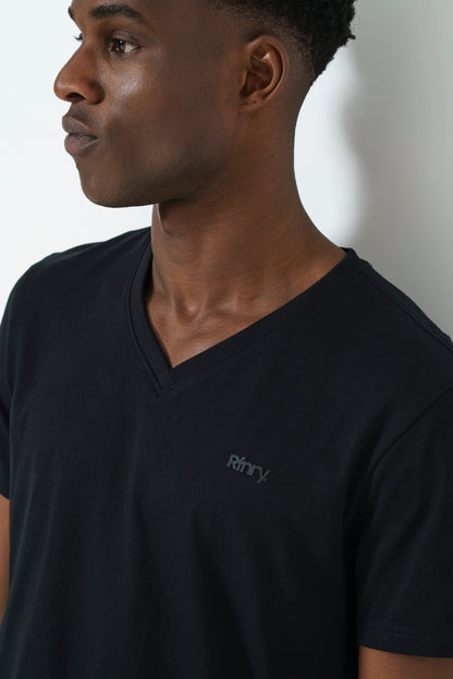Branded V-Neck T-Shirt -Black