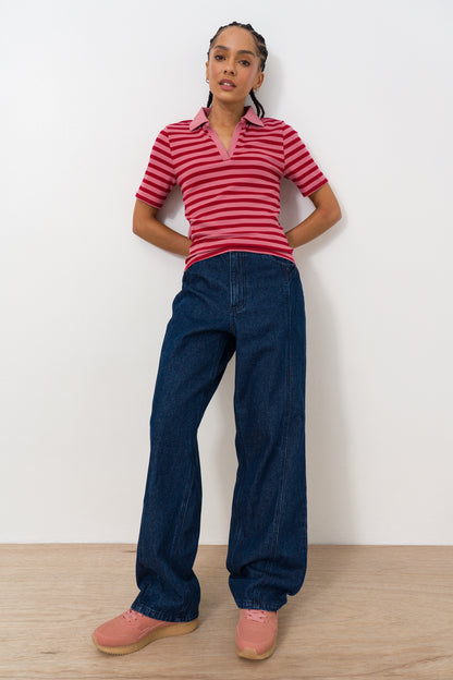 Split Collar Ribbed T-shirt