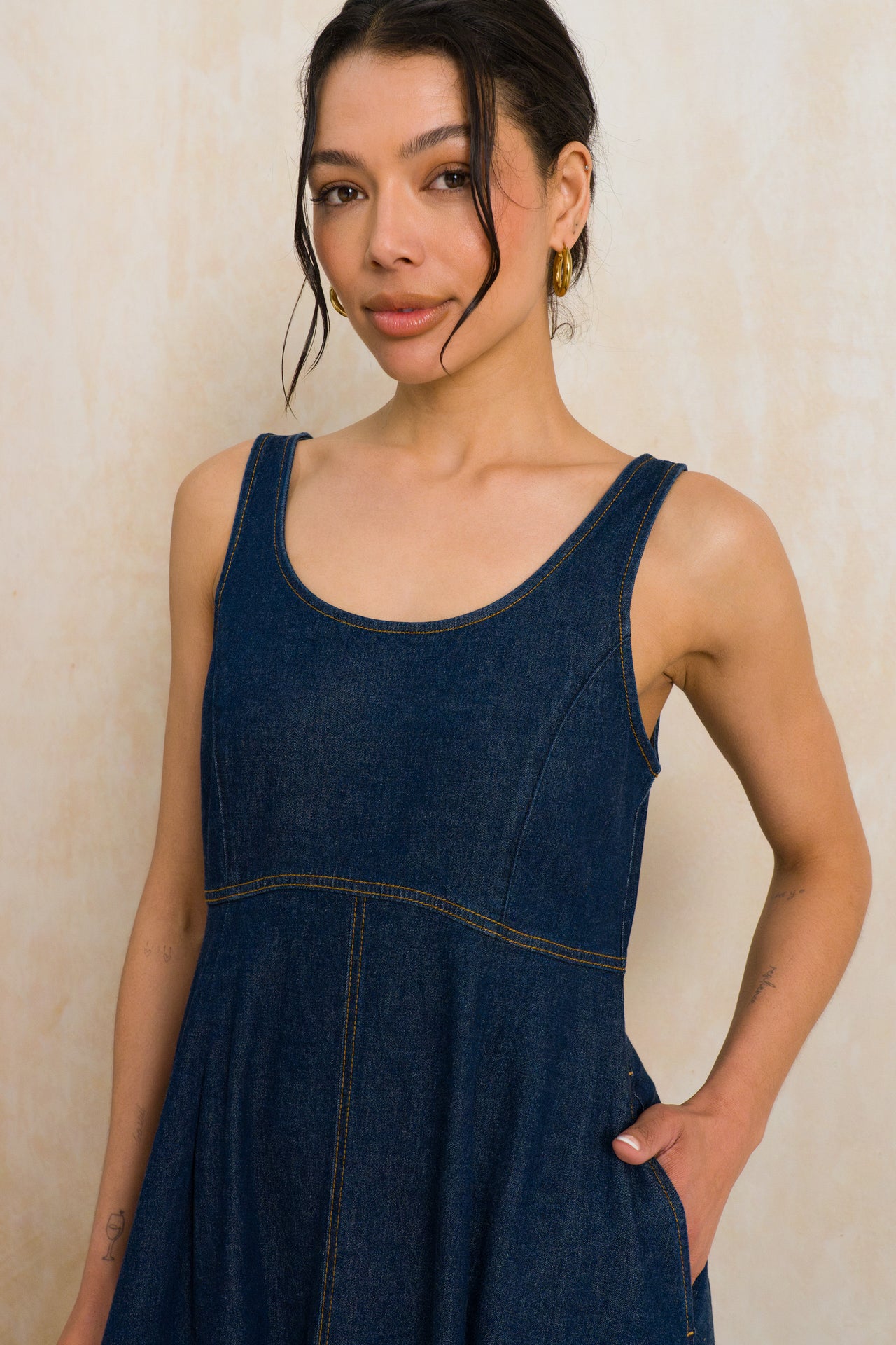 Sleeveless Denim Midi Dress