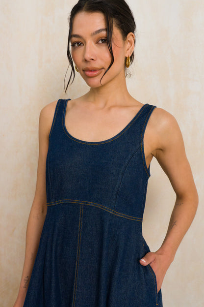 Sleeveless Denim Midi Dress