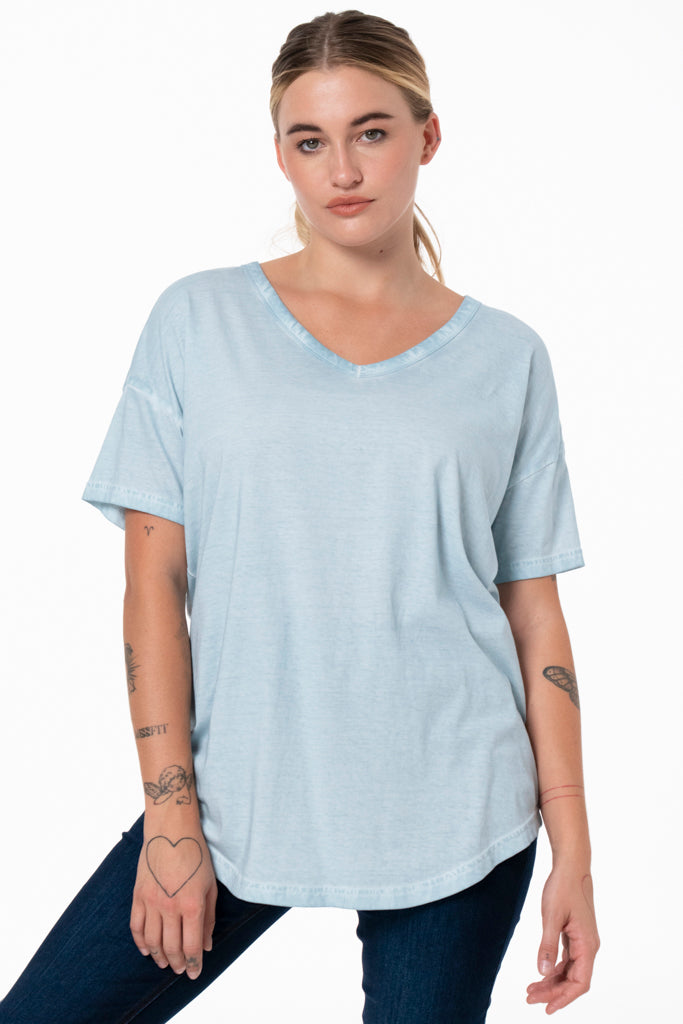 V-Neck Longer Length T-Shirt _ 137390 _ Blue