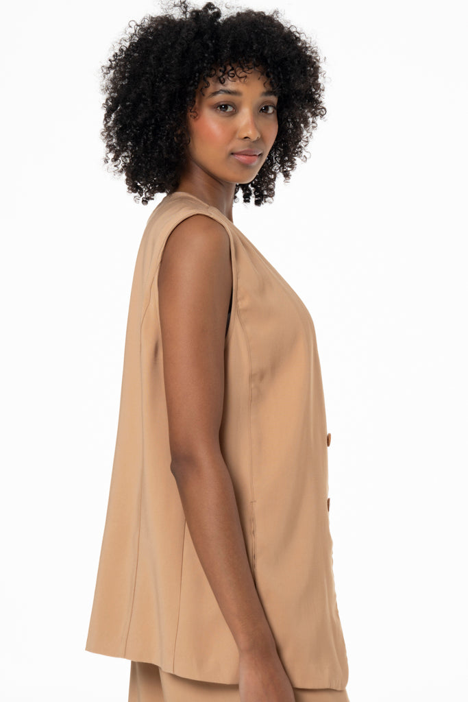 Longer Length Waistcoat _ 141225 _ Tan