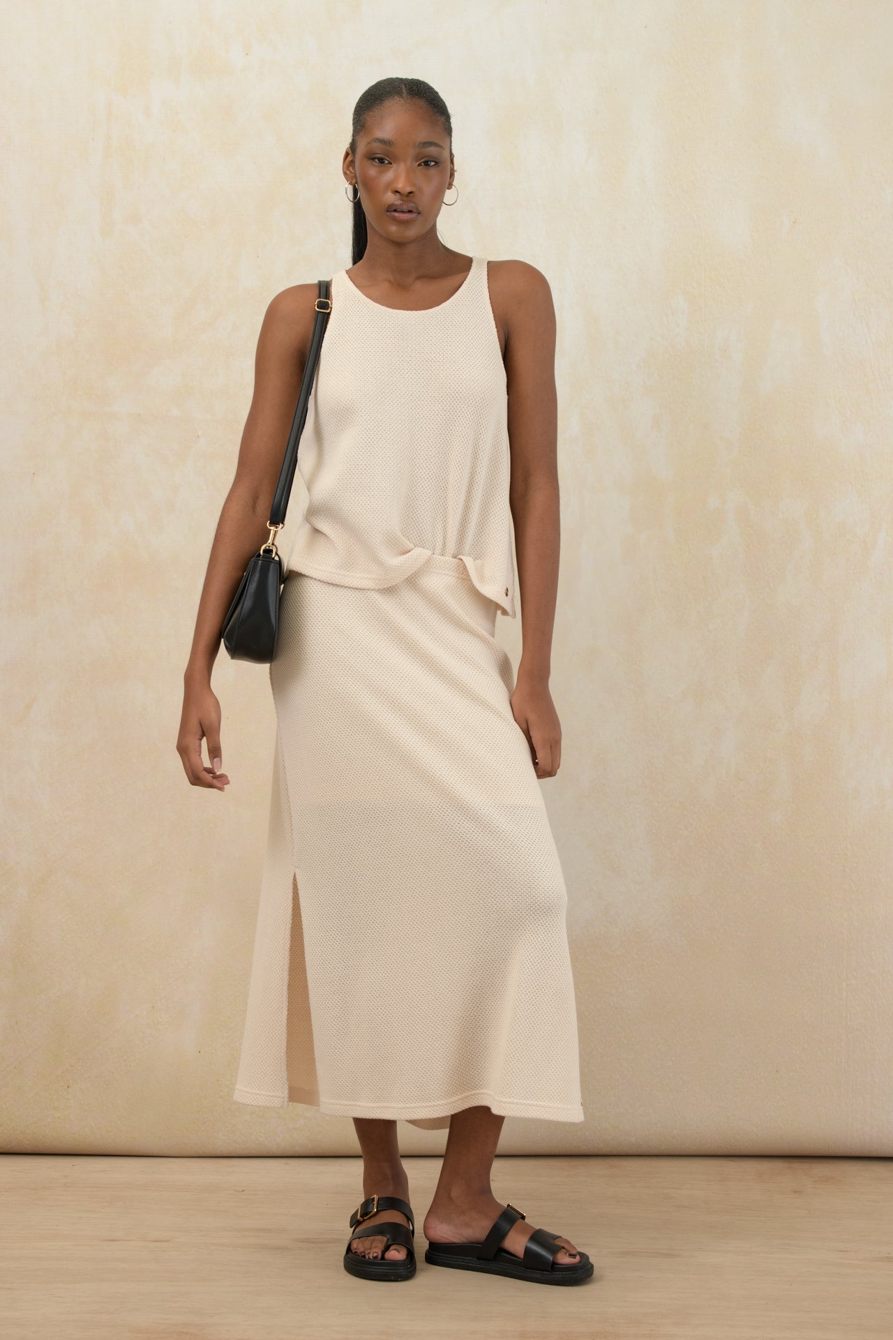 Fitted Textured Midi Skirt