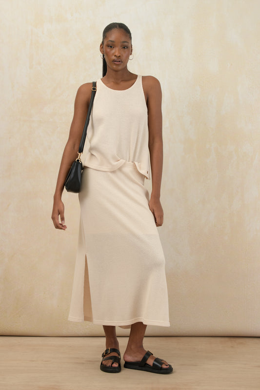 Fitted Textured Midi Skirt