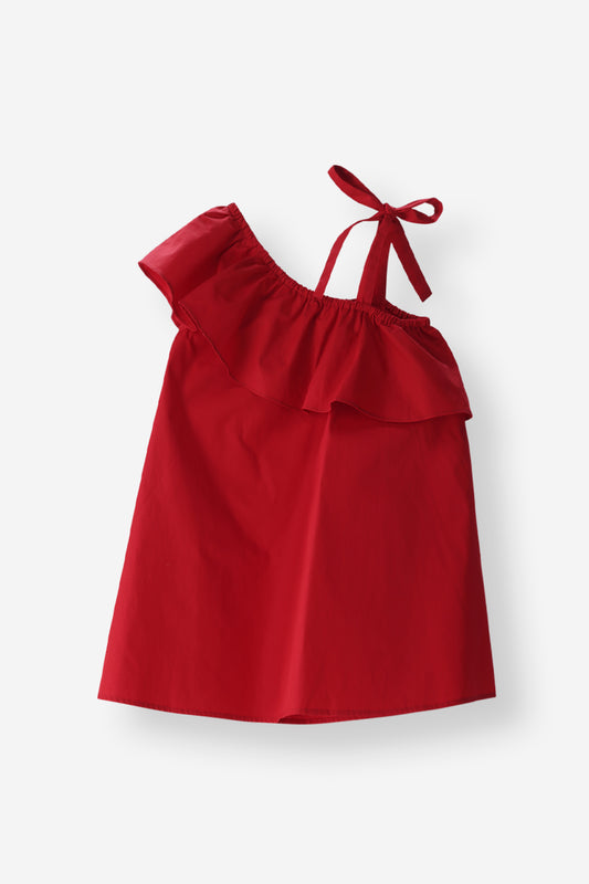 One Shoulder Red Frill Dress