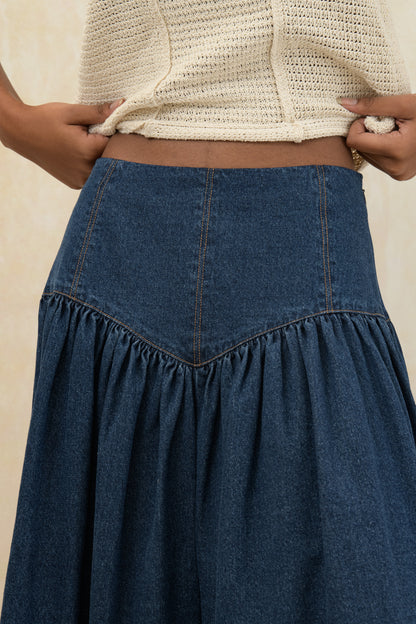 Basque Waist Denim Skirt