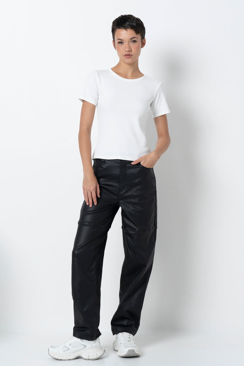 Straight Leg Black PU Pants