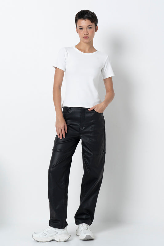 Straight Leg Black PU Pants