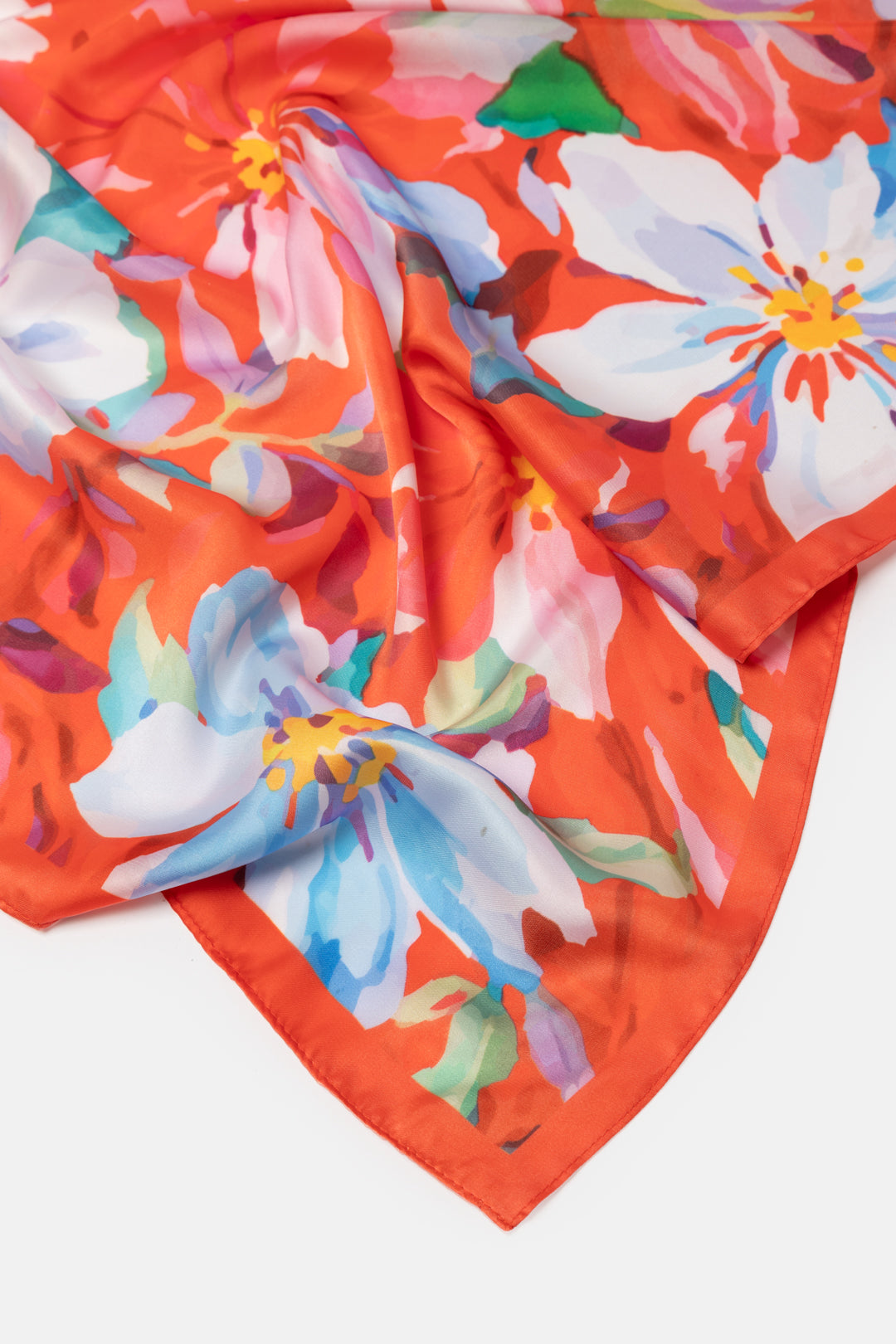Bold Red Flower Satin Scarf